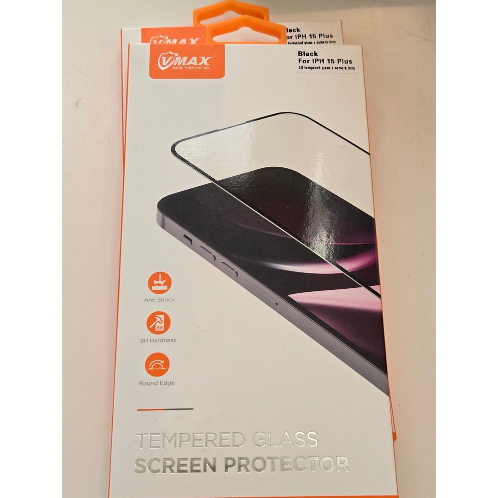 Vmax Tempered Glass Screen Protector for iPhone 15 Plus Black Anti Shock‎ 9H